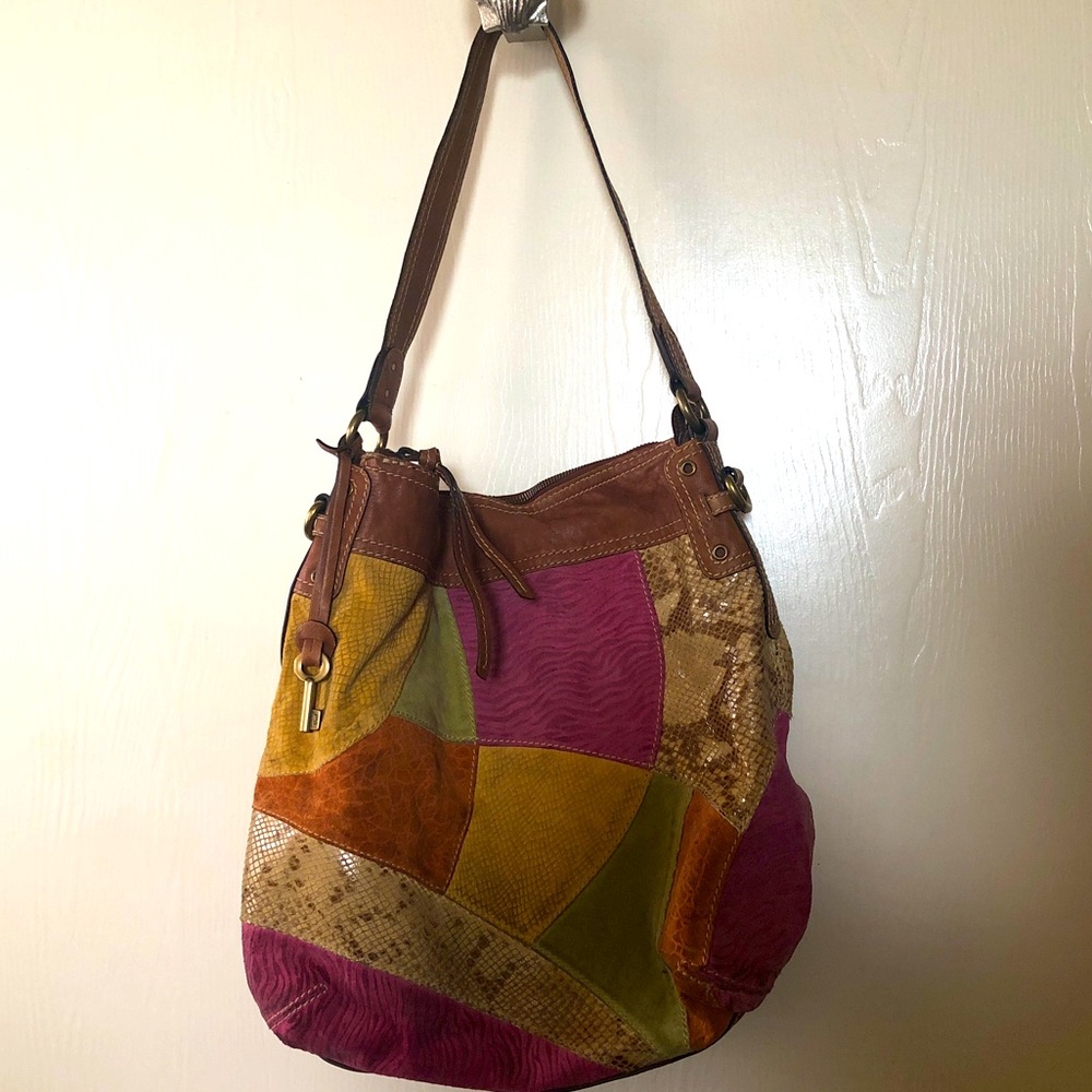 Fossil Patchwork Leather Hobo Style Purse Handbag